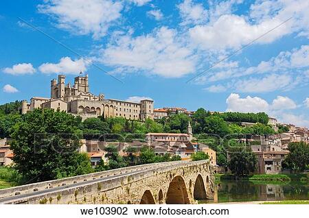 Old Bridge over River Orb and Saint-Nazaire cathedral, Beziers, Herault, Languedoc-Roussillon, France View Large Photo Image Stock Image - Old Bridge over River Orb and Saint-Nazaire cathedral, Beziers, Herault, Languedoc-Roussillon, France. Fotosearch