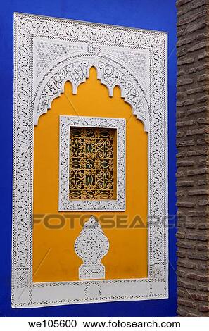 Ornate yellow window at the cobalt blue Islamic Art Museum of Marrakech at Majorelle Garden Morocco View Large Photo Image Stock Image - Ornate yellow window at the cobalt blue Islamic Art Museum of Marrakech at Majorelle Garden Morocco. Fotosearch