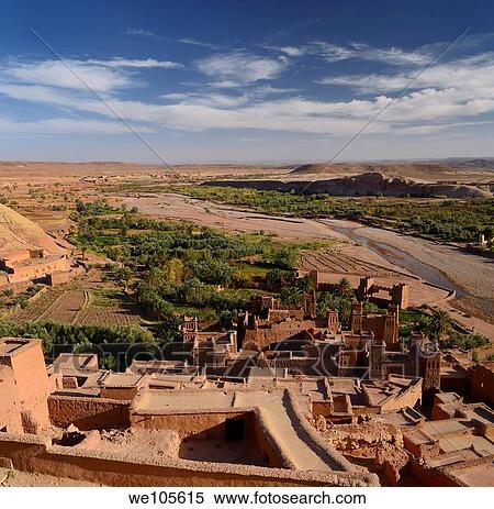 Stock Photography - Overview of the Ounila River Valley from the top of Ait Benhaddou near Ouarzazate Morocco. Fotosearch