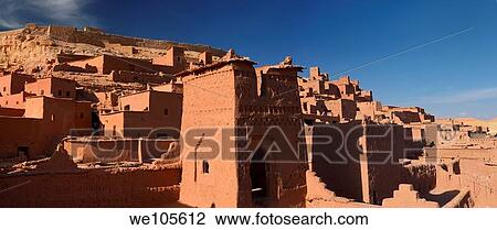 Panorama of Ochre buildings at the historic earthen ksar of Ait Benhaddou near Ouarzazate Morocco View Large Photo Image Stock Image - Panorama of Ochre buildings at the historic earthen ksar of Ait Benhaddou near Ouarzazate Morocco. Fotosearch