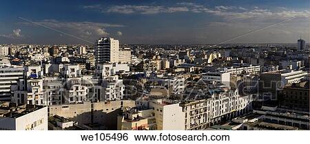 Panoramic view looking across the white Casablanca cityscape, Morocco View Large Photo Image Stock Photograph - Panoramic view looking across the white Casablanca cityscape, Morocco. Fotosearch