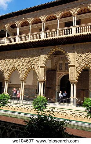 Patio de las Doncellas, Reales Alcazares, Seville, Andalusia, Spain View Large Photo Image Stock Photo - Patio de las Doncellas, Reales Alcazares, Seville, Andalusia, Spain. Fotosearch