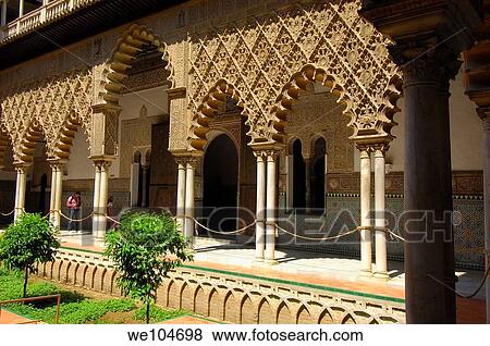 Patio de las Doncellas, Reales Alcazares, Seville, Andalusia, Spain View Large Photo Image Stock Photo - Patio de las Doncellas, Reales Alcazares, Seville, Andalusia, Spain. Fotosearch