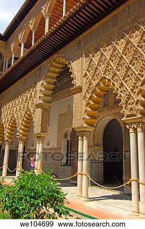 Patio de las Doncellas, Reales Alcazares, Seville, Andalusia, Spain View Large Photo Image Stock Photo - Patio de las Doncellas, Reales Alcazares, Seville, Andalusia, Spain. Fotosearch