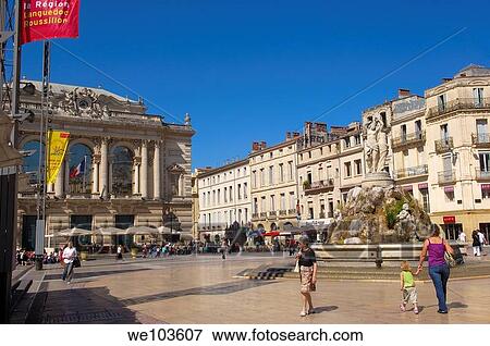 Place de la Comedie, Montpellier, Herault, Languedoc-Roussillon, France View Large Photo Image Stock Photo - Place de la Comedie, Montpellier, Herault, Languedoc-Roussillon, France. Fotosearch