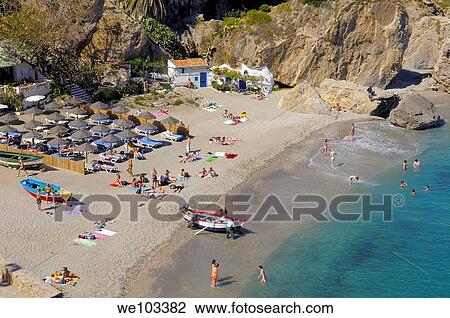 Stock Image - Playa de Calahonda Beach, Nerja, Axarquia, Costa del Sol, Malaga province, Andalusia, Spain. Fotosearch