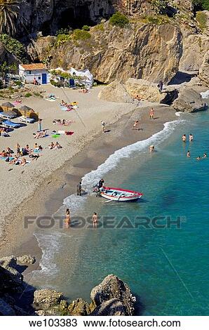 Stock Image - Playa de Calahonda Beach, Nerja, Axarquia, Costa del Sol, Malaga province, Andalusia, Spain. Fotosearch
