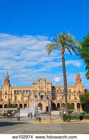 Picture - Plaza de España in Maria Luisa Park, Seville, Andalusia, Spain. Fotosearch