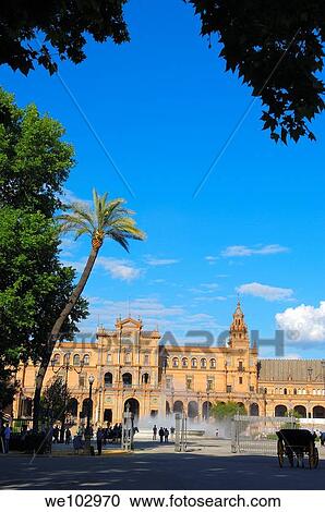 Stock Image - Plaza de España in Maria Luisa Park, Seville, Andalusia, Spain. Fotosearch
