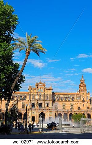 Stock Image - Plaza de España in Maria Luisa Park, Seville, Andalusia, Spain. Fotosearch