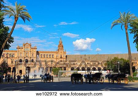 Stock Image - Plaza de España in Maria Luisa Park, Seville, Andalusia, Spain. Fotosearch