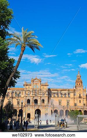 Stock Image - Plaza de España in Maria Luisa Park, Seville, Andalusia, Spain. Fotosearch