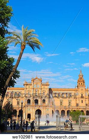 Stock Image - Plaza de España in Maria Luisa Park, Seville, Andalusia, Spain. Fotosearch