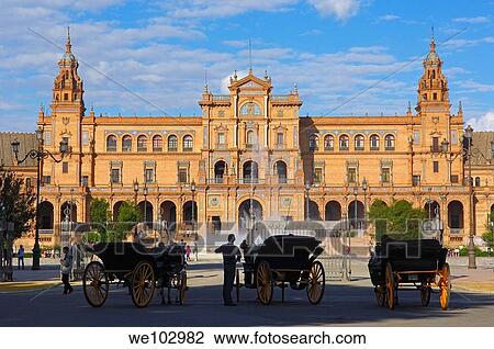 Stock Image - Plaza de España in Maria Luisa Park, Seville, Andalusia, Spain. Fotosearch