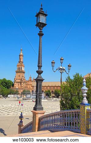 Stock Image - Plaza de España in Maria Luisa Park, Seville, Andalusia, Spain. Fotosearch