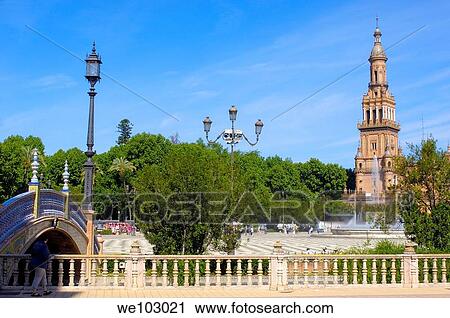 Stock Image - Plaza de España in Maria Luisa Park, Seville, Andalusia, Spain. Fotosearch