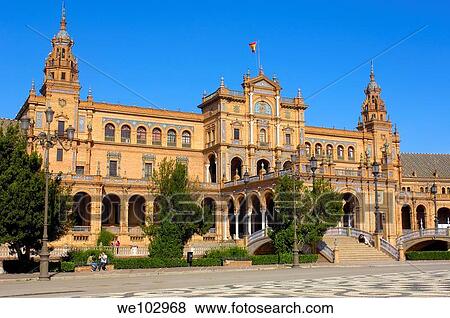 Stock Photo - Plaza de España in Maria Luisa Park, Seville, Andalusia, Spain. Fotosearch
