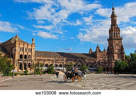 Stock Photo - Plaza de España in Maria Luisa Park, Seville, Andalusia, Spain. Fotosearch