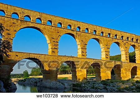 Stock Photo - Pont du Gard Roman aqueduct, Gard, Languedoc-Roussillon, France. Fotosearch