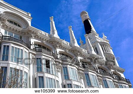 Stock Photo - Reina Victoria Hotel in Plaza Santa Ana, Santa Ana Square, Comunidad de Madrid, Spain, Europe. Fotosearch