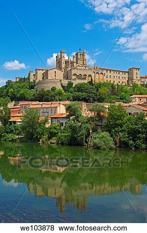 River Orb and Saint-Nazaire cathedral, Beziers, Herault, Languedoc-Roussillon, France View Large Photo Image Stock Photo - River Orb and Saint-Nazaire cathedral, Beziers, Herault, Languedoc-Roussillon, France. Fotosearch