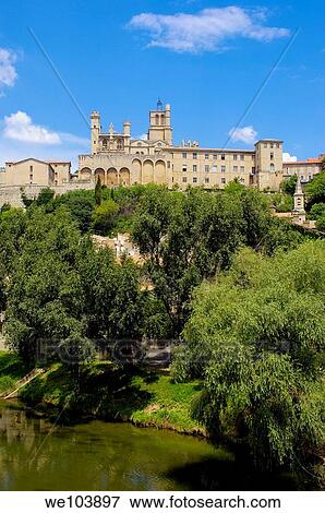 River Orb and Saint-Nazaire cathedral, Beziers, Herault, Languedoc-Roussillon, France View Large Photo Image Stock Photo - River Orb and Saint-Nazaire cathedral, Beziers, Herault, Languedoc-Roussillon, France. Fotosearch