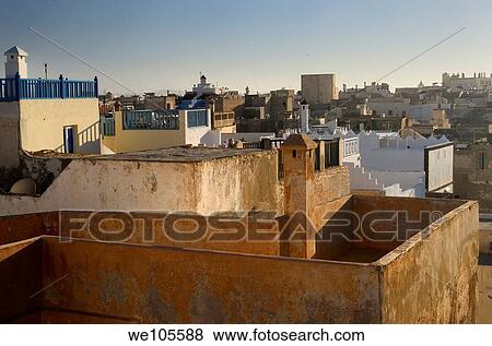 Rooftops of houses in the Essaouira Medina Morocco View Large Photo Image Stock Photo - Rooftops of houses in the Essaouira Medina Morocco. Fotosearch