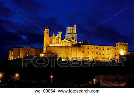 Saint-Nazaire cathedral at dusk, Beziers, Herault, Languedoc-Roussillon, France View Large Photo Image Picture - Saint-Nazaire cathedral at dusk, Beziers, Herault, Languedoc-Roussillon, France. Fotosearch