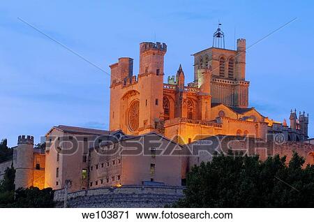Saint-Nazaire cathedral at dusk, Beziers, Herault, Languedoc-Roussillon, France View Large Photo Image Stock Image - Saint-Nazaire cathedral at dusk, Beziers, Herault, Languedoc-Roussillon, France. Fotosearch