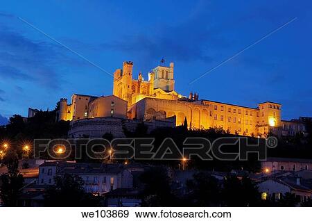 Saint-Nazaire cathedral at dusk, Beziers, Herault, Languedoc-Roussillon, France View Large Photo Image Stock Photo - Saint-Nazaire cathedral at dusk, Beziers, Herault, Languedoc-Roussillon, France. Fotosearch