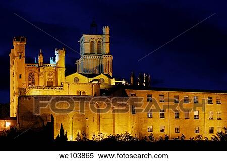 Saint-Nazaire cathedral at dusk, Beziers, Herault, Languedoc-Roussillon, France View Large Photo Image Stock Photography - Saint-Nazaire cathedral at dusk, Beziers, Herault, Languedoc-Roussillon, France. Fotosearch
