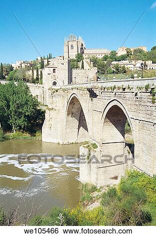 Stock Photograph - San Martín bridge. Toledo, Spain.. Fotosearch