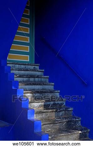 Stairs and door at the cobalt blue Islamic Art Museum of Marrakech at Majorelle Garden Morocco View Large Photo Image Stock Image - Stairs and door at the cobalt blue Islamic Art Museum of Marrakech at Majorelle Garden Morocco. Fotosearch