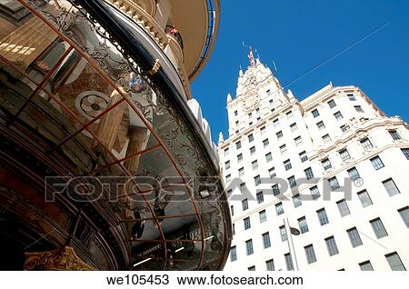 Telefonica building from Montera corner, Gran Via street. Madrid, Spain. View Large Photo Image Stock Image - Telefonica building from Montera corner, Gran Via street. Madrid, Spain.. Fotosearch