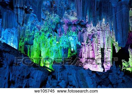 The beautifully illuminated Reed Flute Caves located in Guilin, Guangxi Provine, China View Large Photo Image Stock Photography - The beautifully illuminated Reed Flute Caves located in Guilin, Guangxi Provine, China. Fotosearch