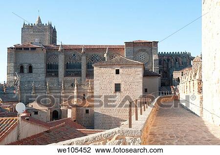 The cathedral viewed from the top of the City Wall. Ávila, Castilla León, Spain. View Large Photo Image Stock Image - The cathedral viewed from the top of the City Wall. Ávila, Castilla León, Spain.. Fotosearch