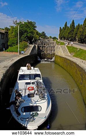The Neuf Ecluses, Canal du Midi, Beziers, Herault, Languedoc-Roussillon, France View Large Photo Image Picture - The Neuf Ecluses, Canal du Midi, Beziers, Herault, Languedoc-Roussillon, France. Fotosearch
