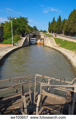 The Neuf Ecluses, Canal du Midi, Beziers, Herault, Languedoc-Roussillon, France View Large Photo Image Stock Photo - The Neuf Ecluses, Canal du Midi, Beziers, Herault, Languedoc-Roussillon, France. Fotosearch