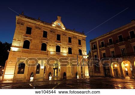 Town Hall at night, Gijon, Asturias, Spain View Large Photo Image Picture - Town Hall at night, Gijon, Asturias, Spain. Fotosearch