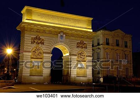 Triumphal Arch at dusk, Montpellier, Herault, Languedoc-Roussillon, France View Large Photo Image Stock Image - Triumphal Arch at dusk, Montpellier, Herault, Languedoc-Roussillon, France. Fotosearch