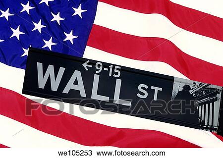 Wall street sign in front of the United States Flag View Large Photo Image Stock Image - Wall street sign in front of the United States Flag. Fotosearch