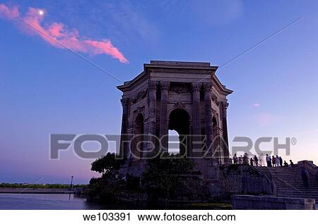 Water tower at dusk, Promenade du Peyrou, Montpellier, Herault, Languedoc-Roussillon, France View Large Photo Image Stock Image - Water tower at dusk, Promenade du Peyrou, Montpellier, Herault, Languedoc-Roussillon, France. Fotosearch