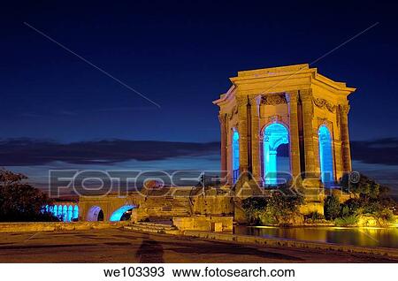 Water tower at dusk, Promenade du Peyrou, Montpellier, Herault, Languedoc-Roussillon, France View Large Photo Image Stock Image - Water tower at dusk, Promenade du Peyrou, Montpellier, Herault, Languedoc-Roussillon, France. Fotosearch