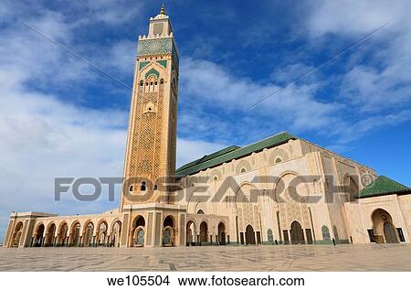 Wide angle view of Hassan II Mosque in Casablanca Morocco View Large Photo Image Picture - Wide angle view of Hassan II Mosque in Casablanca Morocco. Fotosearch