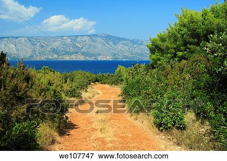 A road leading to Digidaga Bay on Kabal Peninsula north of Stari Grad on Hvar Island, Croatia Brac Island is seen in the distance View Large Photo Image Stock Photo - A road leading to Digidaga Bay on Kabal Peninsula north of Stari Grad on Hvar Island, Croatia Brac Island is seen in the distance. Fotosearch