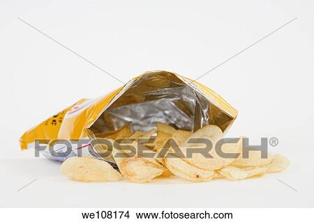 Picture - Bag of Potato Chips on white background. Fotosearch