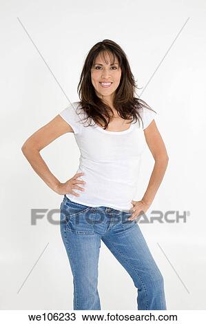 Beautiful Brazilian or Hispanic woman in casual clothes on a white background View Large Photo Image Stock Image - Beautiful Brazilian or Hispanic woman in casual clothes on a white background. Fotosearch