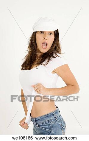 Beautiful Brazilian or Hispanic woman in casual clothes on a white background View Large Photo Image Stock Photograph - Beautiful Brazilian or Hispanic woman in casual clothes on a white background. Fotosearch