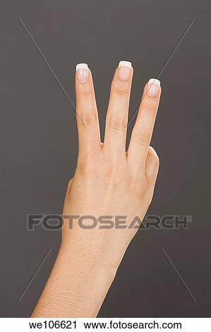 Caucasian female holding up three fingers View Large Photo Image Stock Image - Caucasian female holding up three fingers. Fotosearch