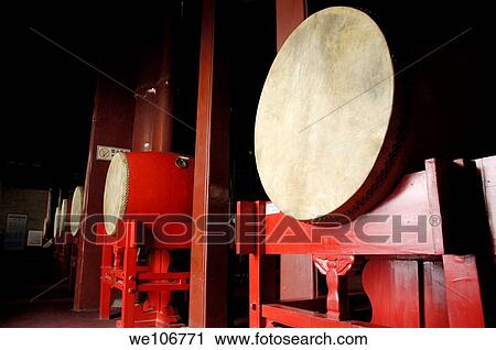 Drums lined up in a row inside a drum tower, Beijing, China View Large Photo Image Stock Image - Drums lined up in a row inside a drum tower, Beijing, China. Fotosearch
